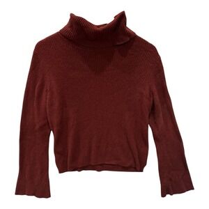 Madewell‎ Women's L Deep Red Turtleneck Sweater Ribbed Bell Sleeve Wool Alpaca